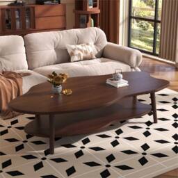 FLAVORA 2 Layer Brown Coffee Table Cloud Tea Table Modern Living Room Desk - thumbnail 3