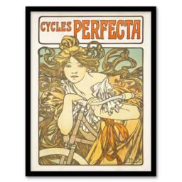 "Artery8 Cycles Perfecta French Bike Advert Vintage Framed Wall Art Print Mucha in Orange - Size: W12"" x H16""" - thumbnail 1