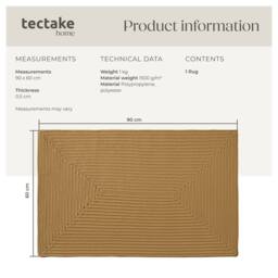 tectake Rug Raya 60 X 90 Cm - Brown in Tan - Size: 60 cm x 90 cm - thumbnail 6