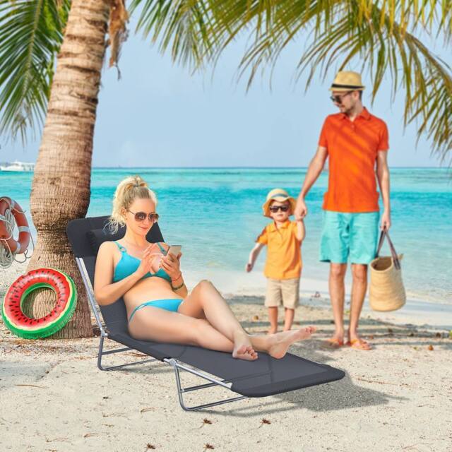 OUTSUNNY Adjustable Sun Bed Garden Lounger Recliner Relaxing Camping in Black - image 1