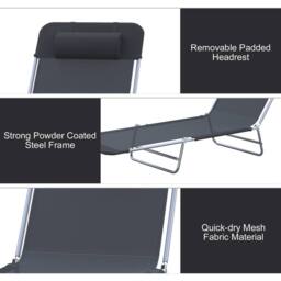OUTSUNNY Adjustable Sun Bed Garden Lounger Recliner Relaxing Camping in Black - thumbnail 5