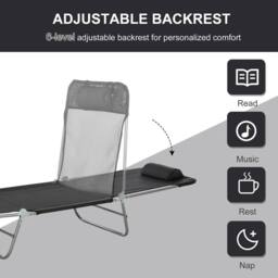 OUTSUNNY Adjustable Sun Bed Garden Lounger Recliner Relaxing Camping in Black - thumbnail 4