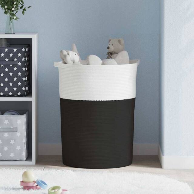 Berkfield Home Storage Basket Black & White √ò49x65 cm Cotton - Size: 49x65 cm - image 1