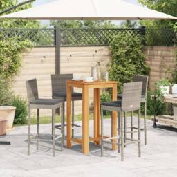 Berkfield Home 5 Piece Garden Bar Set Grey Solid Wood Acacia & Poly Rattan - thumbnail 3