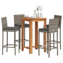 Berkfield Home 5 Piece Garden Bar Set Grey Solid Wood Acacia & Poly Rattan - thumbnail 2