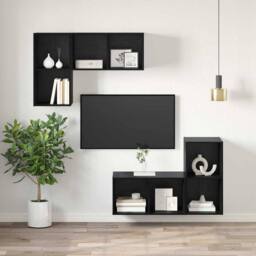 Berkfield Home Wall-Mounted TV Cabinet in Black Oak - 37 x 37 x 72 cm, Made of E - Size: 37 x 37 x 72 cm - thumbnail 6