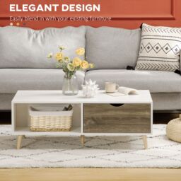 HOMCOM Modern Coffee Tables for Living Room w/ Storage Shelves, White - thumbnail 4