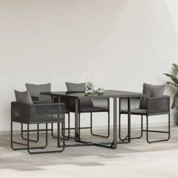 Berkfield Home Garden Chairs with Cushions 4 pcs Black Poly Rattan - thumbnail 4