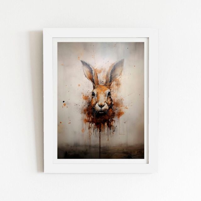 "Warren Reed - Designer Watercolour Hare Face Framed Art Print in White - Size: W24"" x H36""" - image 1