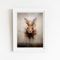 "Warren Reed - Designer Watercolour Hare Face Framed Art Print in White - Size: W24"" x H36""" - thumbnail 2