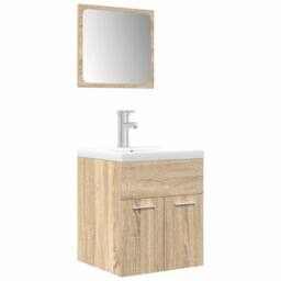 Berkfield Home Practical 3 Piece Bathroom Furniture Set Sonoma Oak Engineered Wood in Light Tan - thumbnail 3