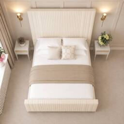 "Bed Choices Aspire Upholstered Bed Frame with 70"" Headboard in Cream - Size: Super King" - thumbnail 3