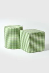 Homescapes Gingham Check Round Pouffe Cotton in Green - thumbnail 5