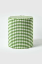 Homescapes Gingham Check Round Pouffe Cotton in Green - thumbnail 1