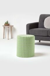 Homescapes Gingham Check Round Pouffe Cotton in Green - thumbnail 2