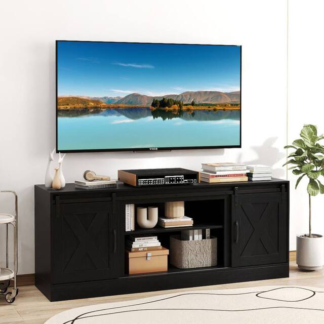 Costway Wooden TV Stand Cabinet for 70 Inch TVs Media Entertainment Center in Black - image 1