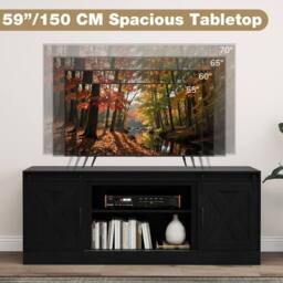 Costway Wooden TV Stand Cabinet for 70 Inch TVs Media Entertainment Center in Black - thumbnail 6