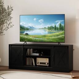 Costway Wooden TV Stand Cabinet for 70 Inch TVs Media Entertainment Center in Black - thumbnail 8