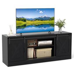 Costway Wooden TV Stand Cabinet for 70 Inch TVs Media Entertainment Center in Black - thumbnail 3