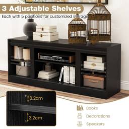Costway Wooden TV Stand Cabinet for 70 Inch TVs Media Entertainment Center in Black - thumbnail 4
