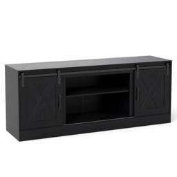 Costway Wooden TV Stand Cabinet for 70 Inch TVs Media Entertainment Center in Black - thumbnail 2