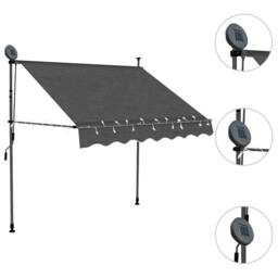 Berkfield Home Manual Retractable Awning with LED 150 cm Anthracite in Dark Grey - thumbnail 3