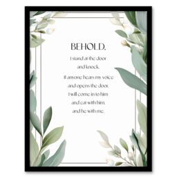 Artery8 Wall Art Print Behold Stand at Door & Knock Green Christian Bible Quote Framed Art - Size: A4 - thumbnail 1