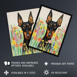 "Artery8 Doberman in Spring Meadow Vibrant Portrait Wall Art Print - Size: W12"" x H16""" - thumbnail 2