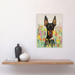"Artery8 Doberman in Spring Meadow Vibrant Portrait Wall Art Print - Size: W12"" x H16""" - thumbnail 4