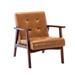 HomeMiYN Orange Vintage Faux Leather Armchair with Solid Wood Legs Compact in Burnt Orange