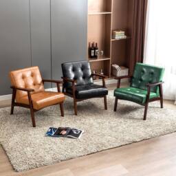 HomeMiYN Orange Vintage Faux Leather Armchair with Solid Wood Legs Compact in Burnt Orange - thumbnail 7