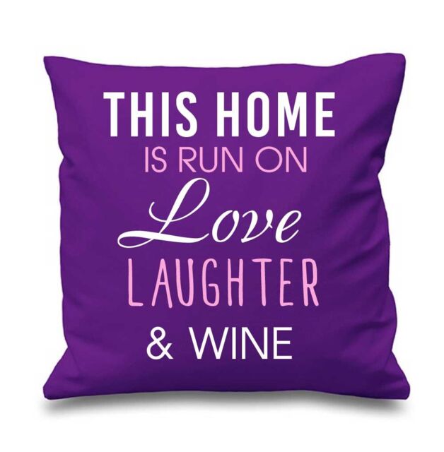 "60 SECOND MAKEOVER Purple Cushion Cover This Home Is Run By Love Laughter & Wine 16"" x 16"" Mum Friend Gift Decorative Cushion Home"