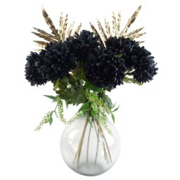 Leaf 95cm Artificial Black Chrysanthemum Bundle Glass Ball Vase - thumbnail 1