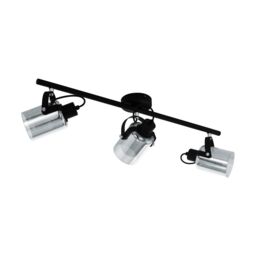 Loops Flush Ceiling Light Black Chrome Transparent Glass Vaporized Bulb E27 3x40W - thumbnail 1