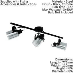 Loops Flush Ceiling Light Black Chrome Transparent Glass Vaporized Bulb E27 3x40W - thumbnail 2