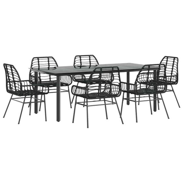 Berkfield Home 7 Piece Garden Dining Set Black Poly Rattan Glass - image 1
