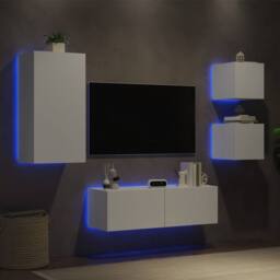Berkfield Home 4 Piece TV Wall Cabinets with LED Lights White - thumbnail 2