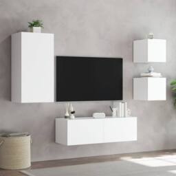 Berkfield Home 4 Piece TV Wall Cabinets with LED Lights White - thumbnail 5