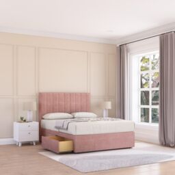 Sloomy Kansas Plush Velvet Memory Foam Bed Set With 4 Drawers, Mattress & Headboard in Pink - Size: King - thumbnail 1