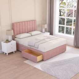 Sloomy Kansas Plush Velvet Memory Foam Bed Set With 4 Drawers, Mattress & Headboard in Pink - Size: King - thumbnail 2