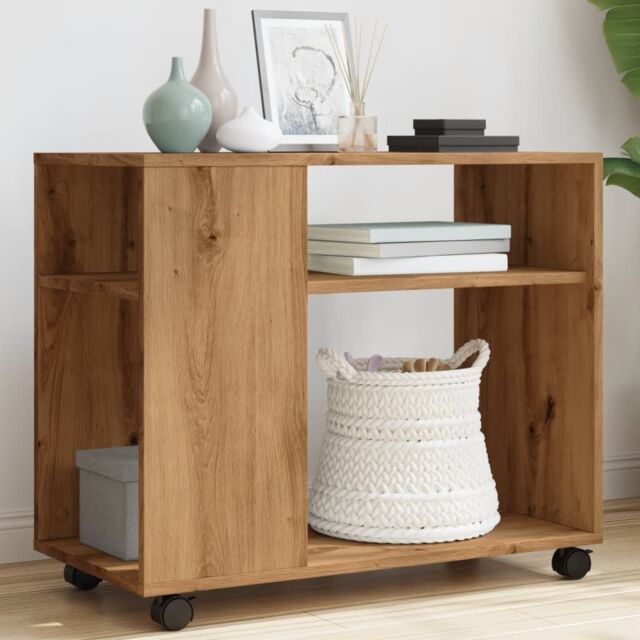 Berkfield Home Side Table with Wheels Artisian Oak 70x35x60 cm Engineered Wood in Brown - Size: 70 x 35 x 60 cm - image 1