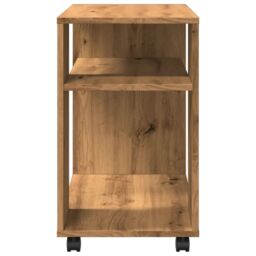 Berkfield Home Side Table with Wheels Artisian Oak 70x35x60 cm Engineered Wood in Brown - Size: 70 x 35 x 60 cm - thumbnail 6