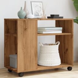 Berkfield Home Side Table with Wheels Artisian Oak 70x35x60 cm Engineered Wood in Brown - Size: 70 x 35 x 60 cm - thumbnail 1