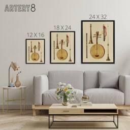 "Artery8 Japanese Musical Instruments Gibb Vintage Black Framed Canvas Wall Art in Beige - Size: W12"" x H16""" - thumbnail 4