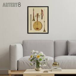 "Artery8 Japanese Musical Instruments Gibb Vintage Black Framed Canvas Wall Art in Beige - Size: W12"" x H16""" - thumbnail 3