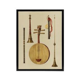 "Artery8 Japanese Musical Instruments Gibb Vintage Black Framed Canvas Wall Art in Beige - Size: W12"" x H16""" - thumbnail 1
