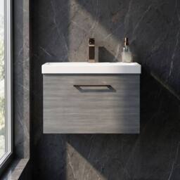 Balterley 600mm Wall Hung 1 Drawer Vanity, Woodgrain Anthracite, Bronze Handle in Grey - thumbnail 9