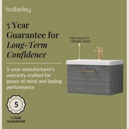 Balterley 600mm Wall Hung 1 Drawer Vanity, Woodgrain Anthracite, Bronze Handle in Grey - thumbnail 6