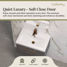 Balterley 600mm Wall Hung 1 Drawer Vanity, Woodgrain Anthracite, Bronze Handle in Grey - thumbnail 3