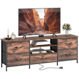 HOMCOM TV Unit with Charging Station, TV Stand for TVs up to 65 Inch in Brown - thumbnail 2